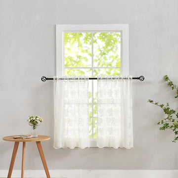 Vintage Lace Curtains 36 Inch Length-Victorian Floral Pattern Ivory Country Cafe Sheer Curtains , Short Light