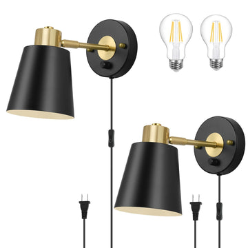 Wall Sconce Plug in, Dimmable Wall Sconces Adjustable Wall Lights with Plug in Cord and Dimmer On/Off Rotary Switch