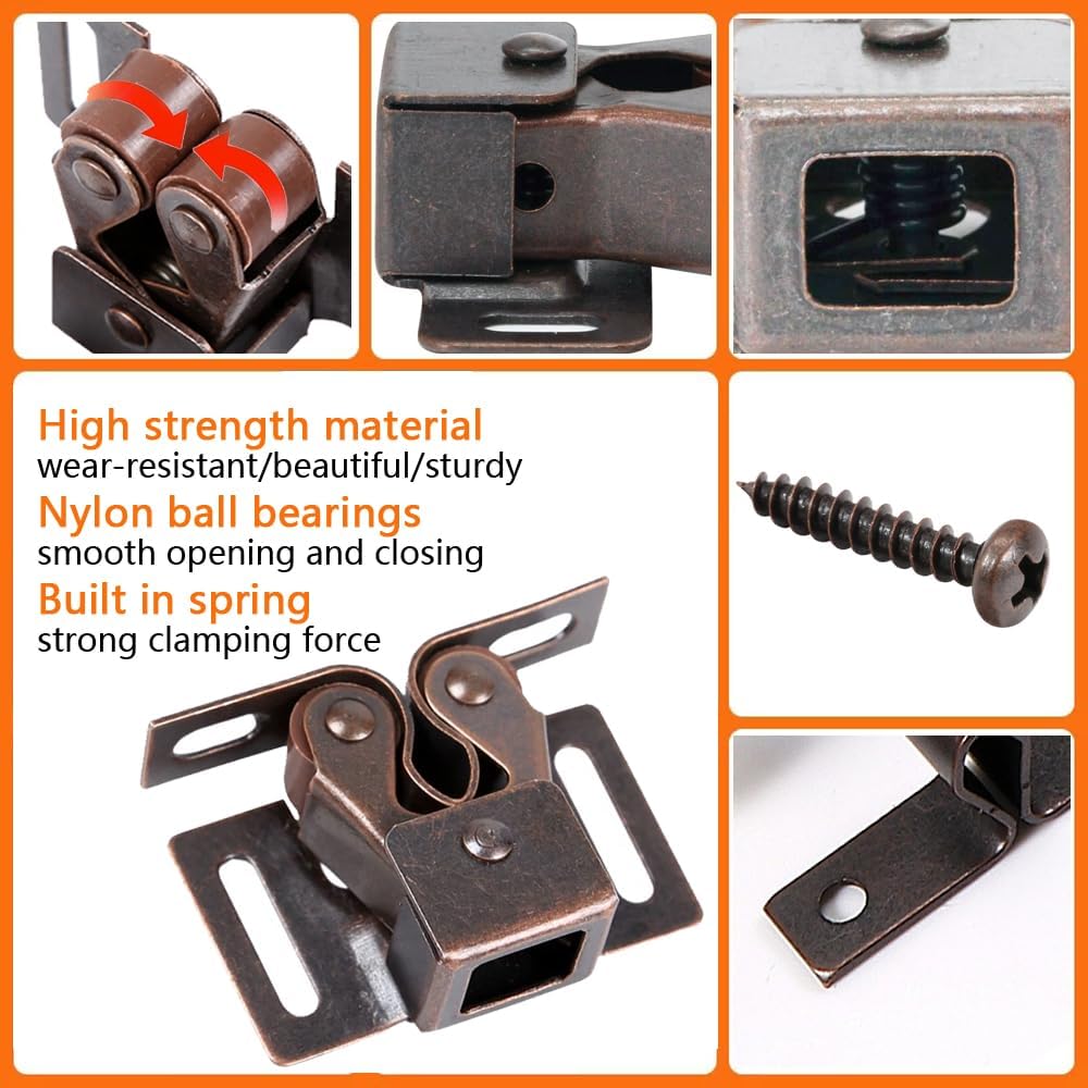 4 Pack Cabinet Latch Double Roller Catch Door Latches and Catches, Bronze