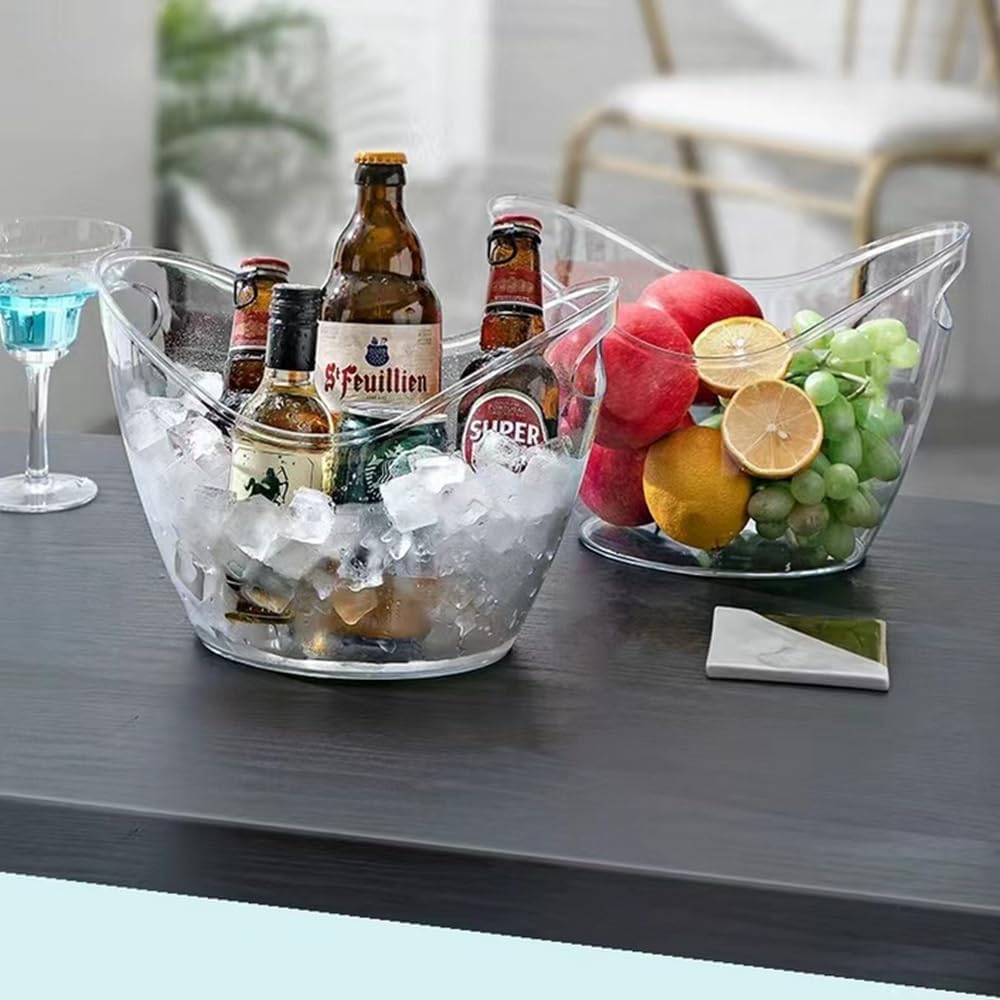 Ice Bucket for Parties 4 Liter Beverage Tub Ice Tub Wine Beer Drink Buckets-Parties Bar Clear Plastic Ice - Set of 2