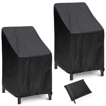 Outdoor Chair Covers, 2 Pack, 25"W x 25"D x 47"H, Waterproof, Black, Polyester Blend, Fits 4-6 Stackable Dining Chairs