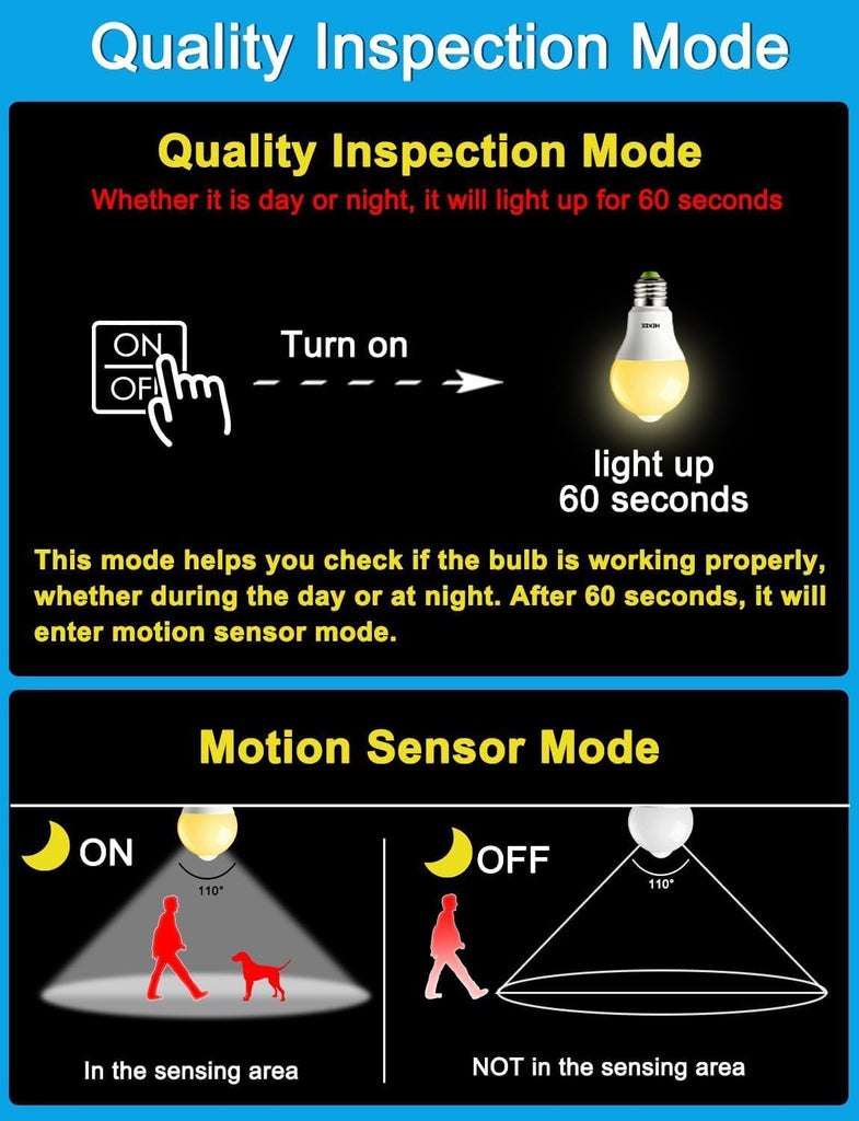 Motion Sensor LED Light Bulb 9W A19 PIR Built-in IR 60W Equivalent Bright 900 Lumens E26 Base Warm White Bulbs (2