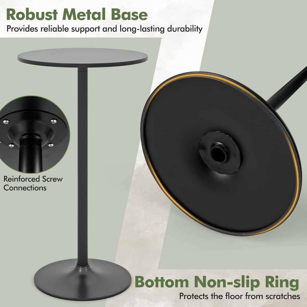 Two-in-one Adjustable Height Bar Tables - 24 inch Round Cocktail Table with Sturdy Metal Base, 120 lbs Capacity