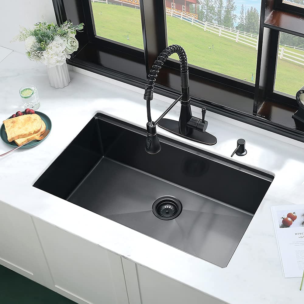33x19 Black Stainless Steel Undermount Workstation