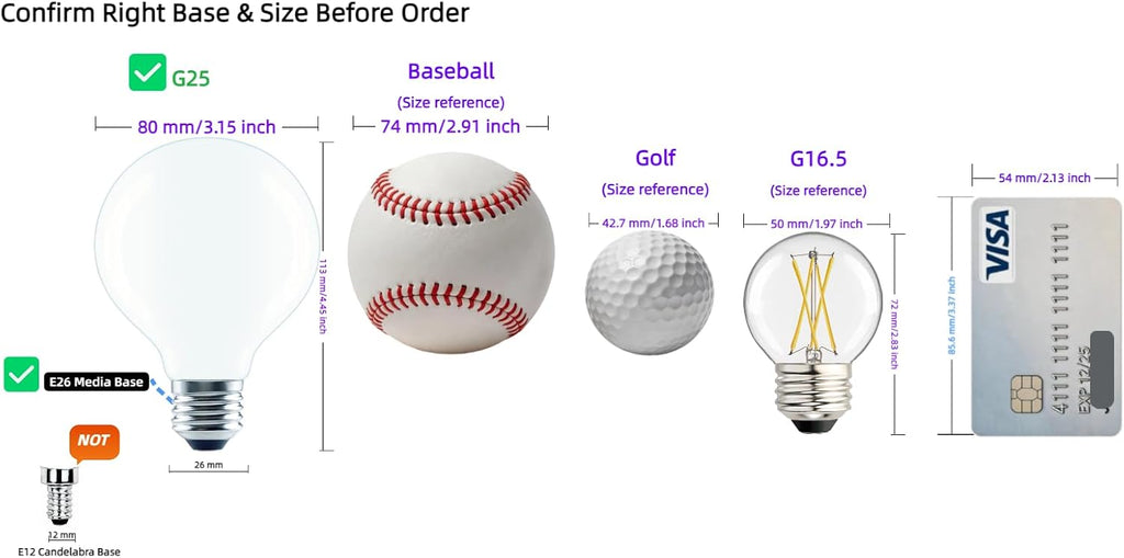 G25 LED Globe Light Bulbs, 75W Equivalent 800 Lumens, E26 Base, Dimmable Daylight 5000K, Edison Vanity Light Bulbs