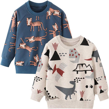 Toddler Boys Crewneck Sweatshirt, Cotton Long-Sleeve Pullover Cartoon Print