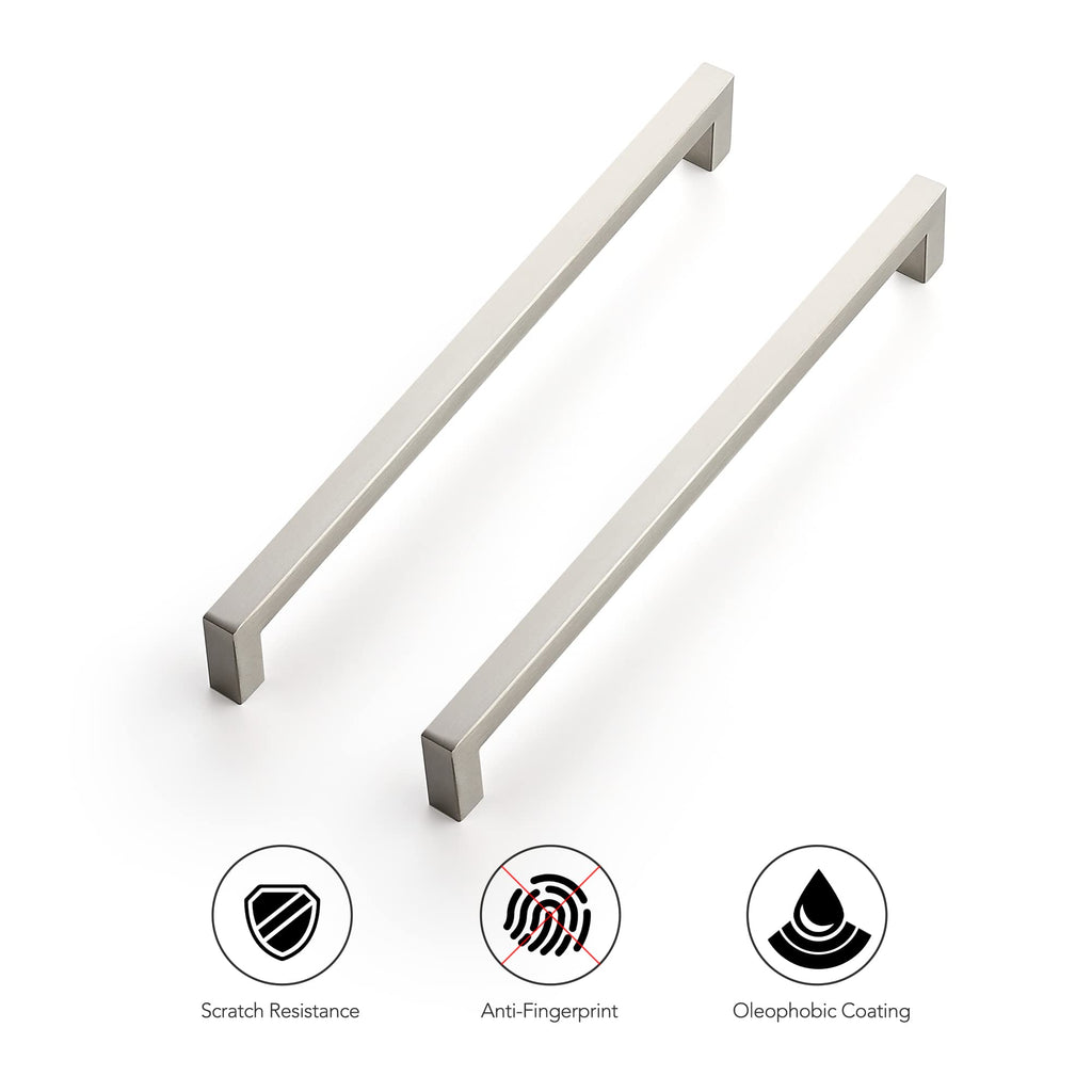 Brushed Nickel Square Cabinet Handles & Pulls 10 Inch 10 Pack