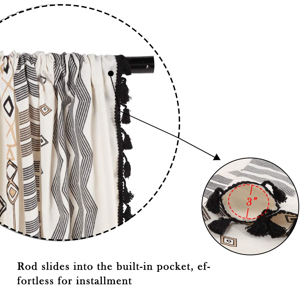 Boho Curtains 2 Panels Aztec Western Semi-Blackout Patterned Rod Pocket Window Treatment Decorative Drapes with Black