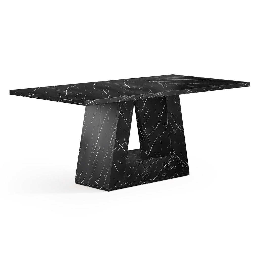 Inspired Saarinen Style Dining Table for 4-6 People, 63 Inches Dining Room Table with Wooden Triangle Pedestal Base, Black Faux Marble
