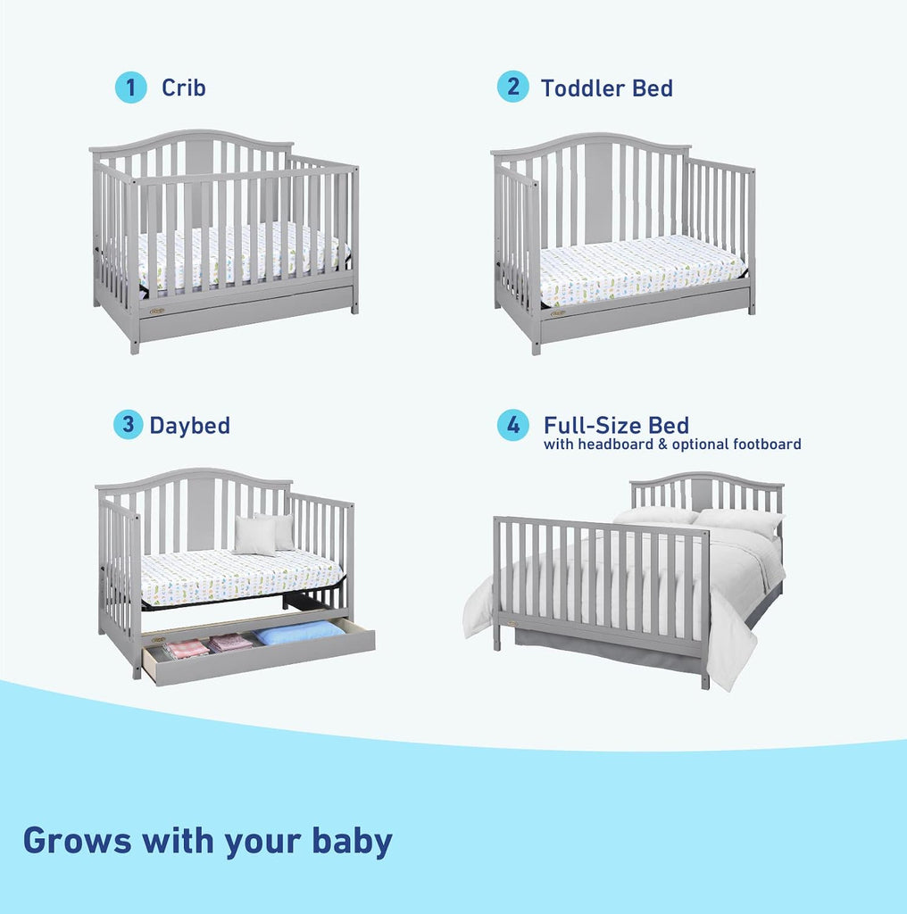 Solano 4-in-1 Convertible Crib with Drawer, Pebble Gray | GREENGUARD Gold Certified, Includes Full-Size Nursery