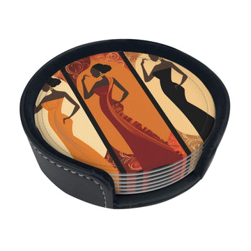 Women Leather Coasters Set of 6 with Holders for Drinks Cups Coffee Bar 3.9"
