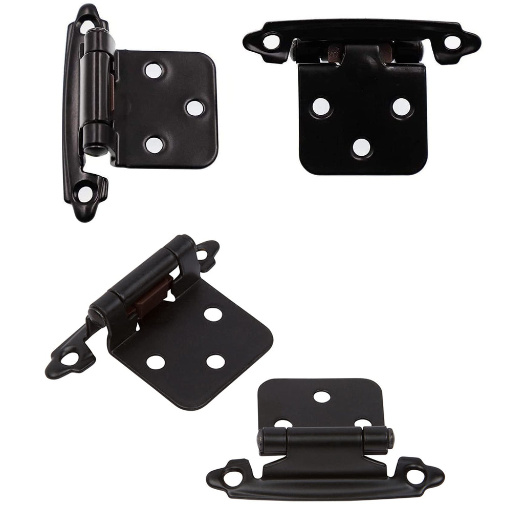 1/2" Overlay Matte Black Cabinet Hinges (2 Pair -4 Pcs) Self Closing Bath & Kitchen Cabinet Hinges Black Flush Mount