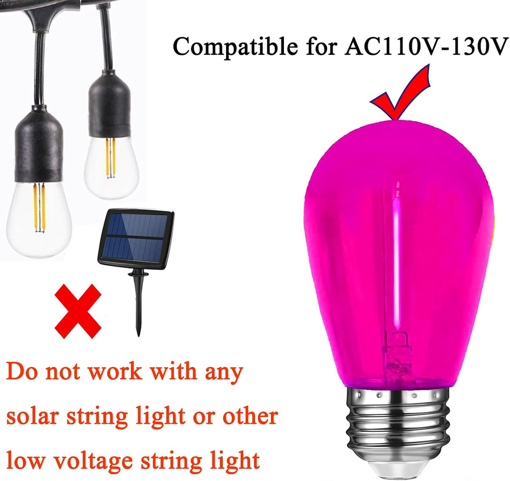 S14 Pink LED Bulb 1W Shatterproof Replacement Light Bulb E26 Base LED Filament Edison Colored Lights Waterproof