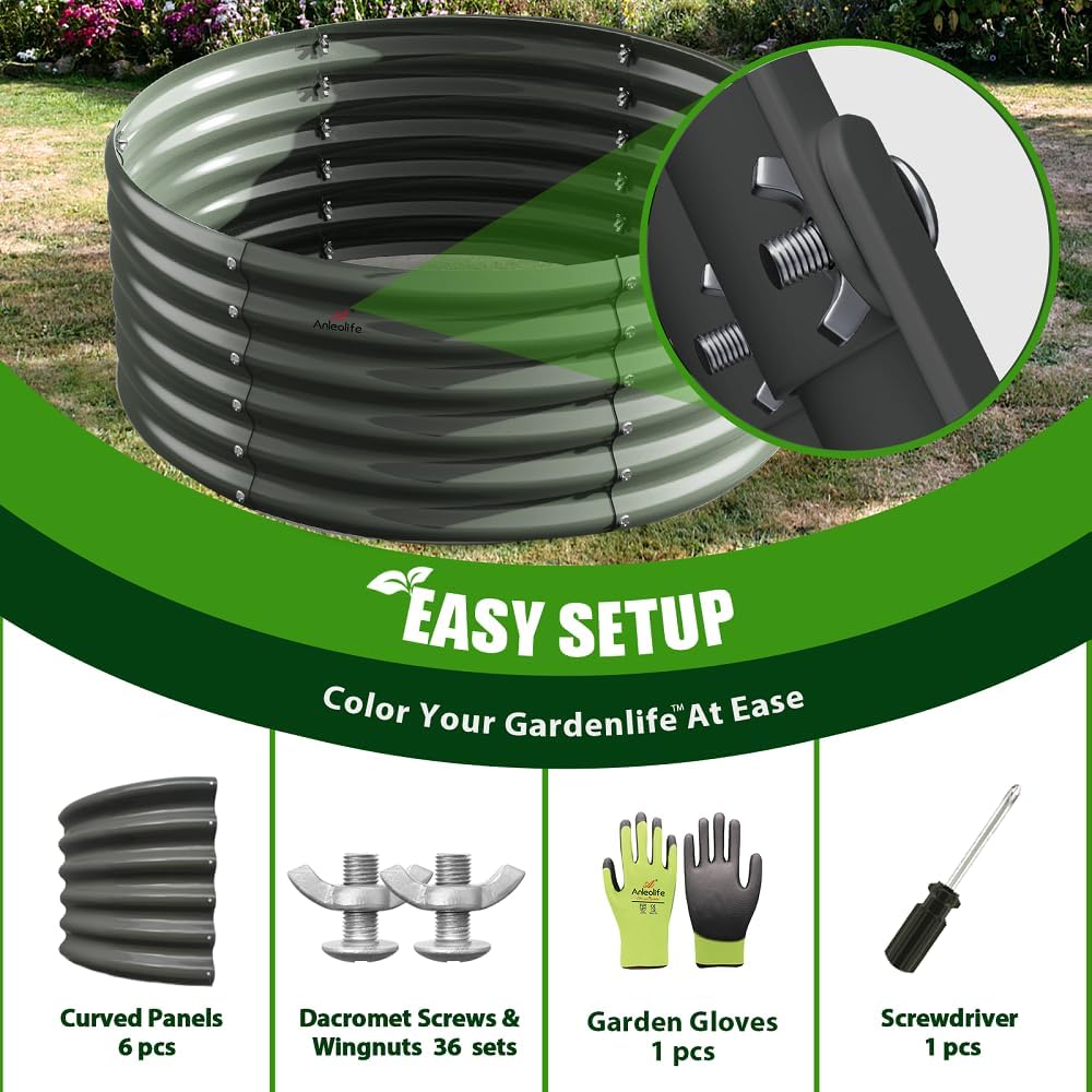 Anleolife 2-Pack 4ft x 18in Round Raised Garden Beds, Quartz Grey | Two Complete 4ft Circular Beds Create Separate