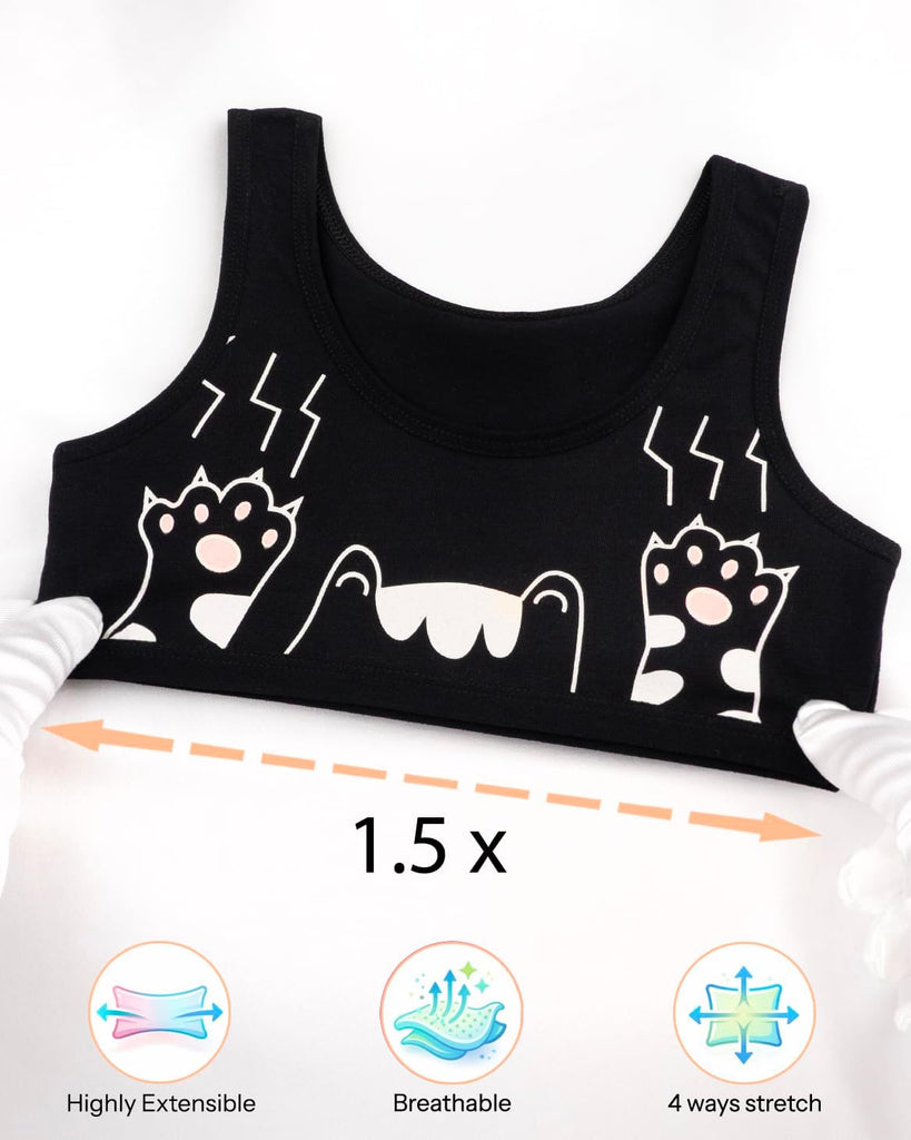 Girls Training Bras - Soft Cotton Kids Sports Bra, 5 Pack Crop Tops