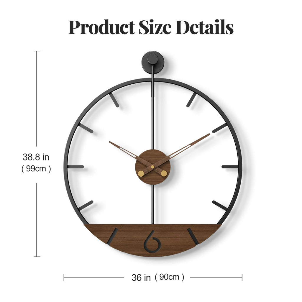36 Inch Large Wall Clock Modern Walnut Clocks Decor