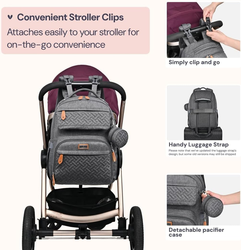 Leather Diaper Bag Backpack - Baby Essentials Travel Baby Bag, Multi function, Water Resistant, with Changing Pad