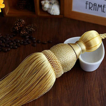 Set of 4 Gold Ball Tassel Curtain Tiebacks Braided Window Decor