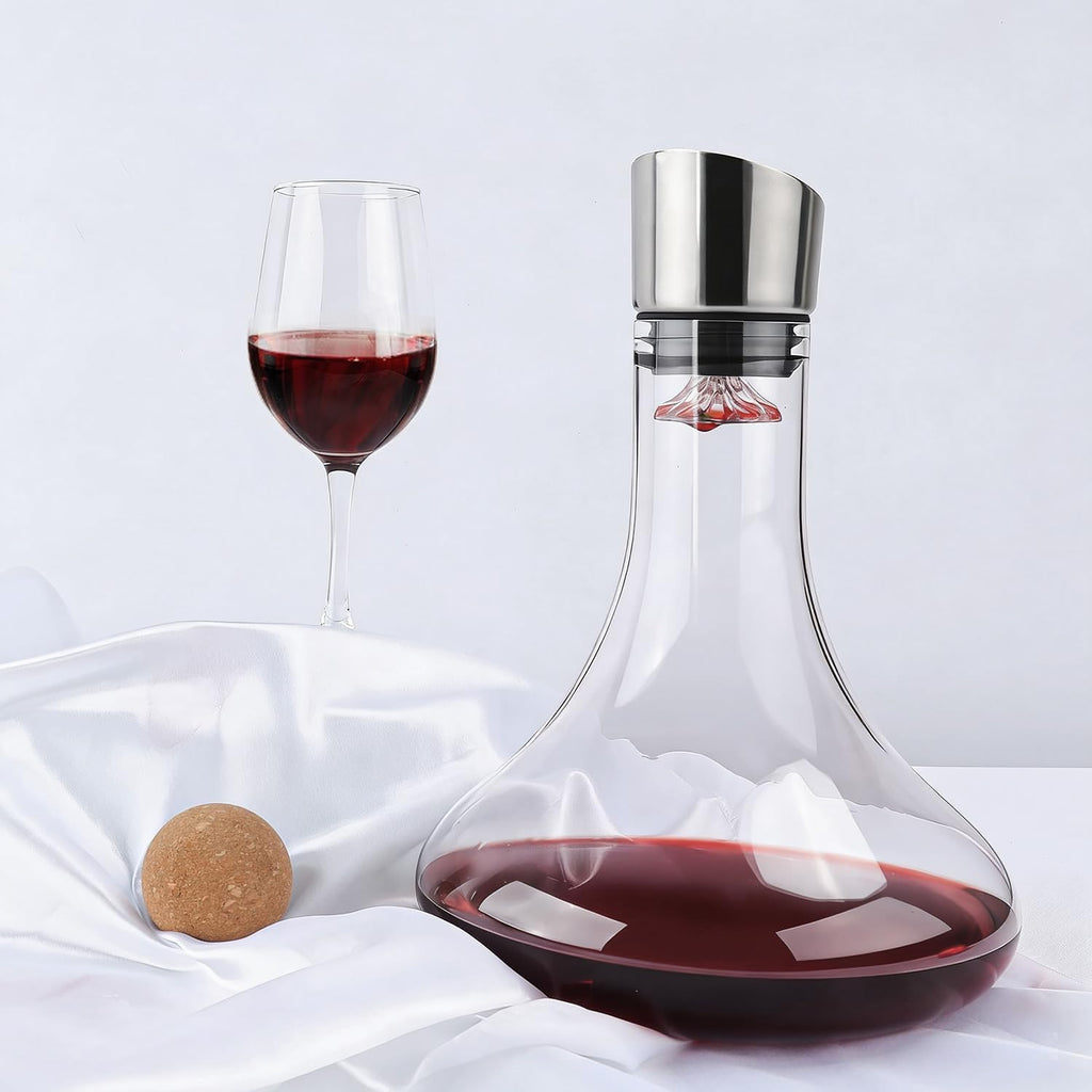 Wine Decanter Built-in Aerator Pourer, 1500ml /50oz Wine Carafe with Aerator,Cleaning Beads and Cork Ball,100%