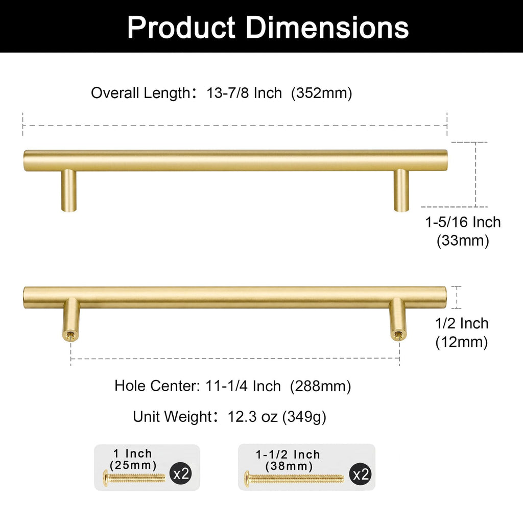 Solid Brass Long Cabinet Pulls,Gold Drawer Pulls,11-1/4