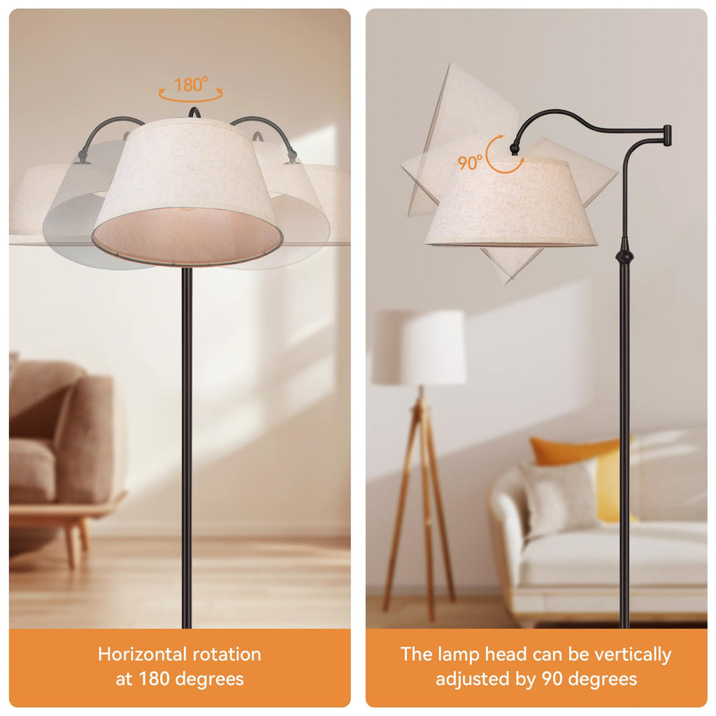 Swing Arm Floor Lamp, Arc Floor Lamps with 180° Adjustable Cantilever, Mid Century Standing Lamp with Linen Shade