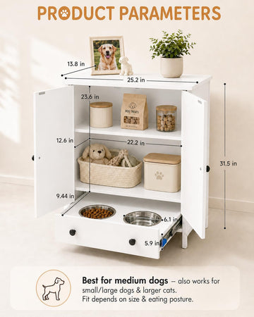 Dog Feeding Station with Storage Cabinet, Hidden Pull-Out Drawer
