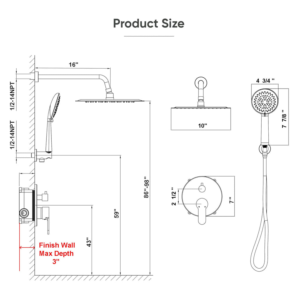 Shower System, 10" Shower Faucet Set with Handheld, Matte Black