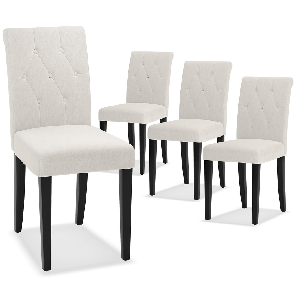 Upholstered Set of 4, Button Tufted Parsons Dining Chair with Solid Wood Legs, Modern Fabric Side Chair /Dining