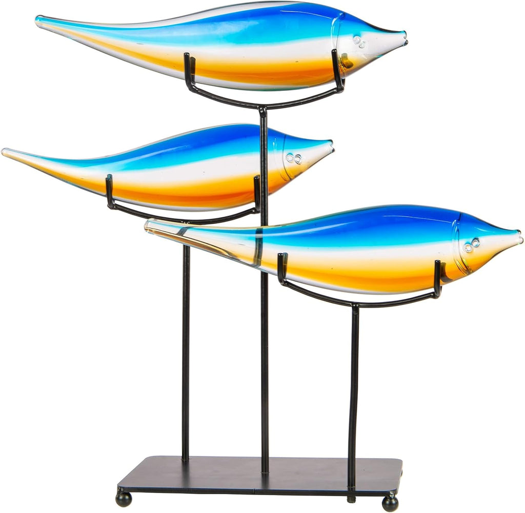 AS24126 Garfish Art Glass Sculpture with Stand, Blue, 15" - Set of 3