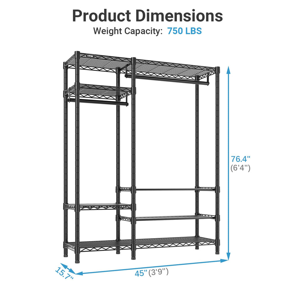 V2S Heavy Duty Clothes Rack Portable Closet Organizer System Black