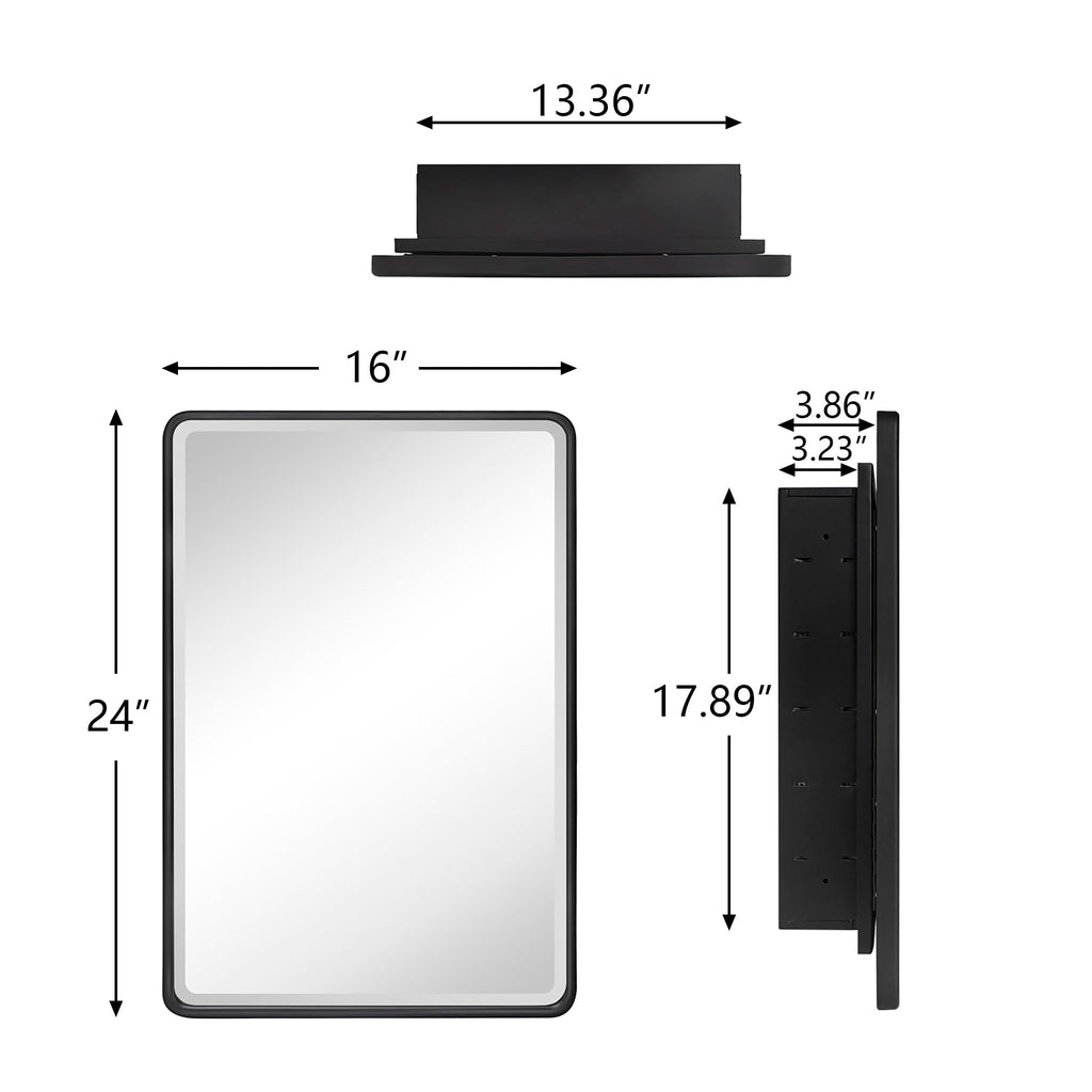 16x24 Brushed Nickel Recessed Bevel Mirrored Bathroom Medicine Cabinet