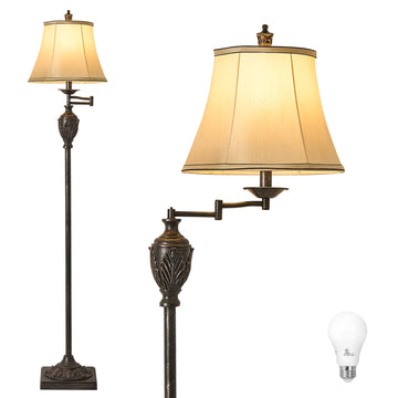 Traditional Floor Lamp with 350° Swing Arm, Including Bulb, Antique Black