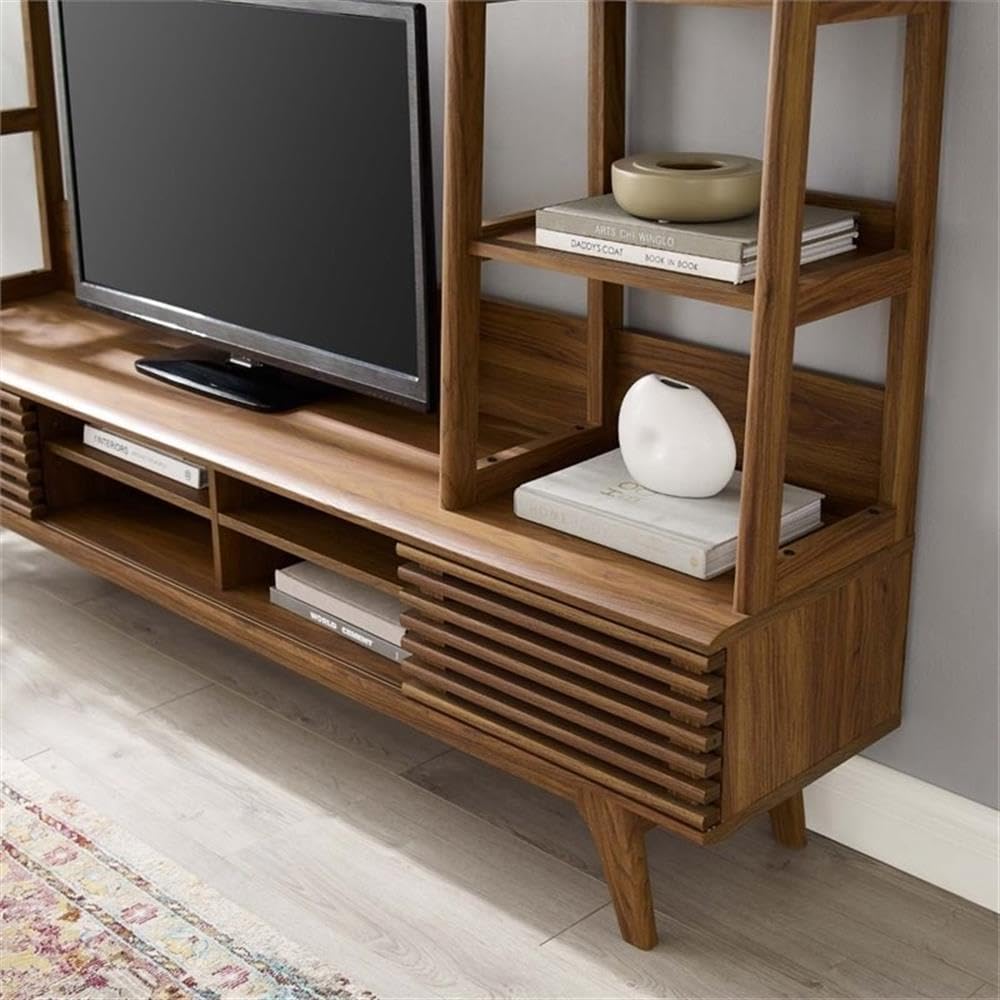 Render Mid-Century Modern TV Stand Entertainment Center, 70", Walnut