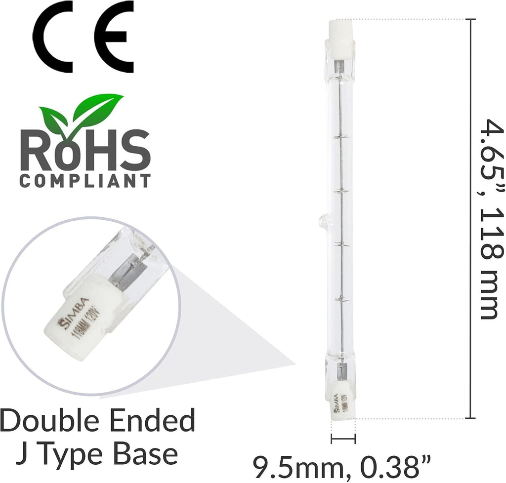 Halogen R7S 118mm T3 500W Dimmable 7500lm 120V 2700K, 5 Pack