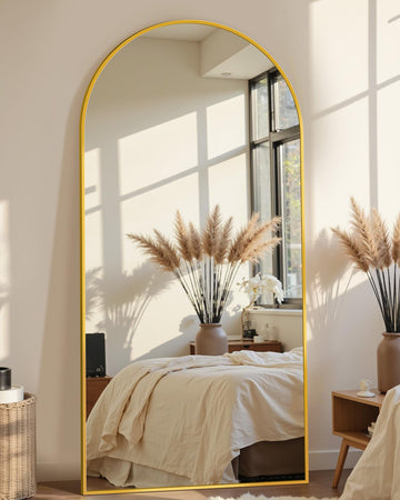 69"x28" Arched Full Length Mirror, Standing Floor Mirror, Gold
