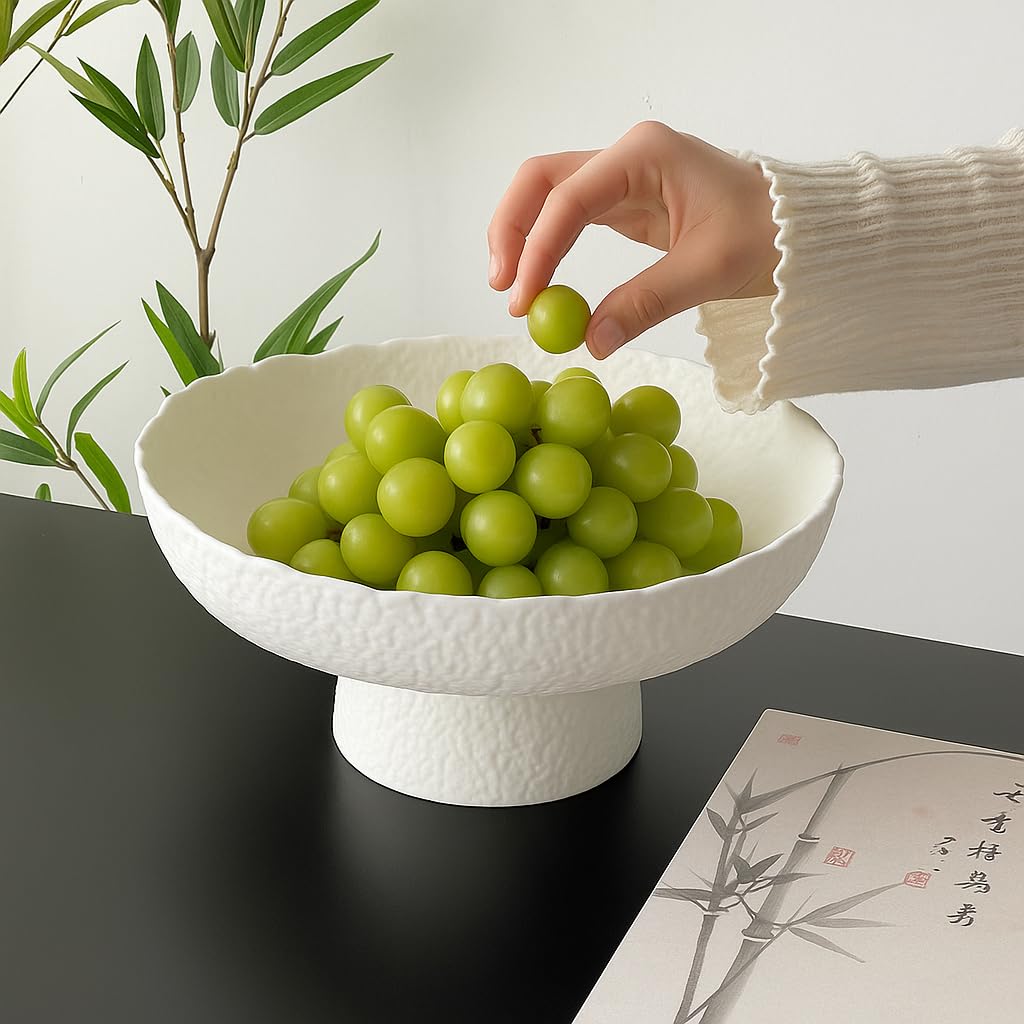 Decorative Fruit Bowls decor Counter 10.4'',Large Modern Serving Bowl, High Foot with Irregular Edge Design