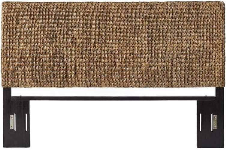 Coastal Handwoven Seagrass King Headboard with Matte Black Feet