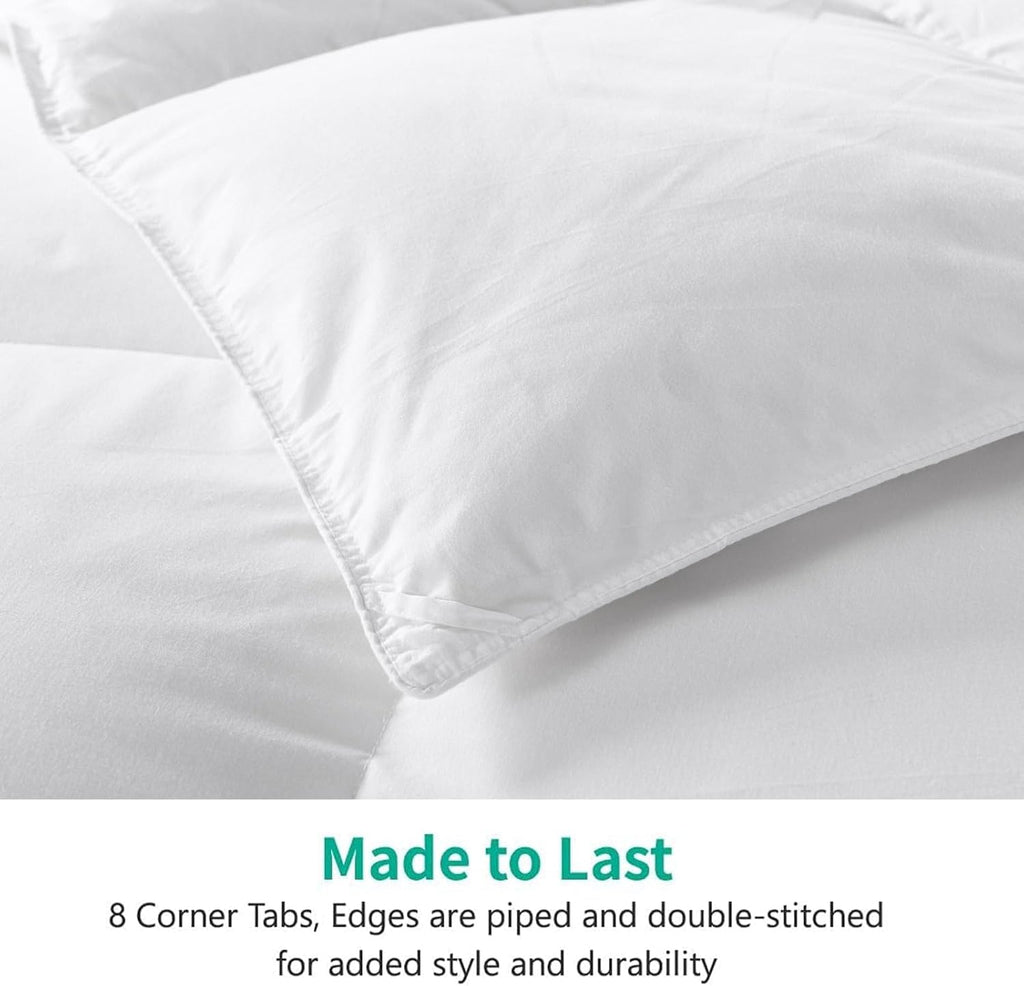 Organic Full Feathers Down Comforter - All Seasons 100% Cotton Quilted Duvet Insert