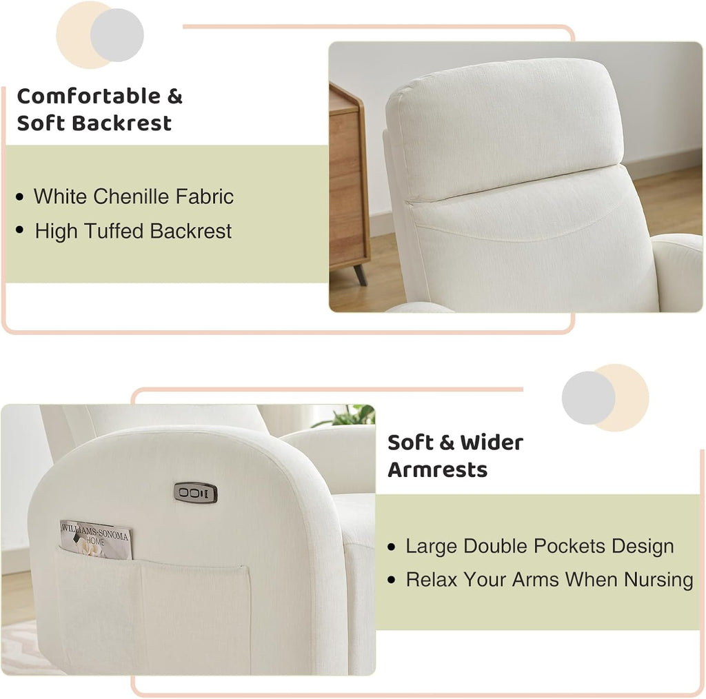 Power Nursery Glider Recliner, Chenille Electric Rocker Recliner with Type-C & USB Port, Nursery Swivel Rocker