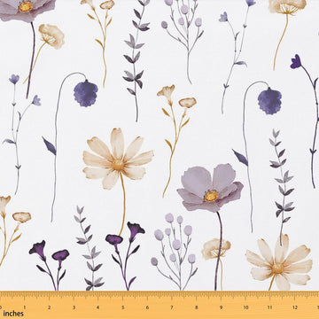Watercolor Flower Fabric By The Yard Plum Beige Floral