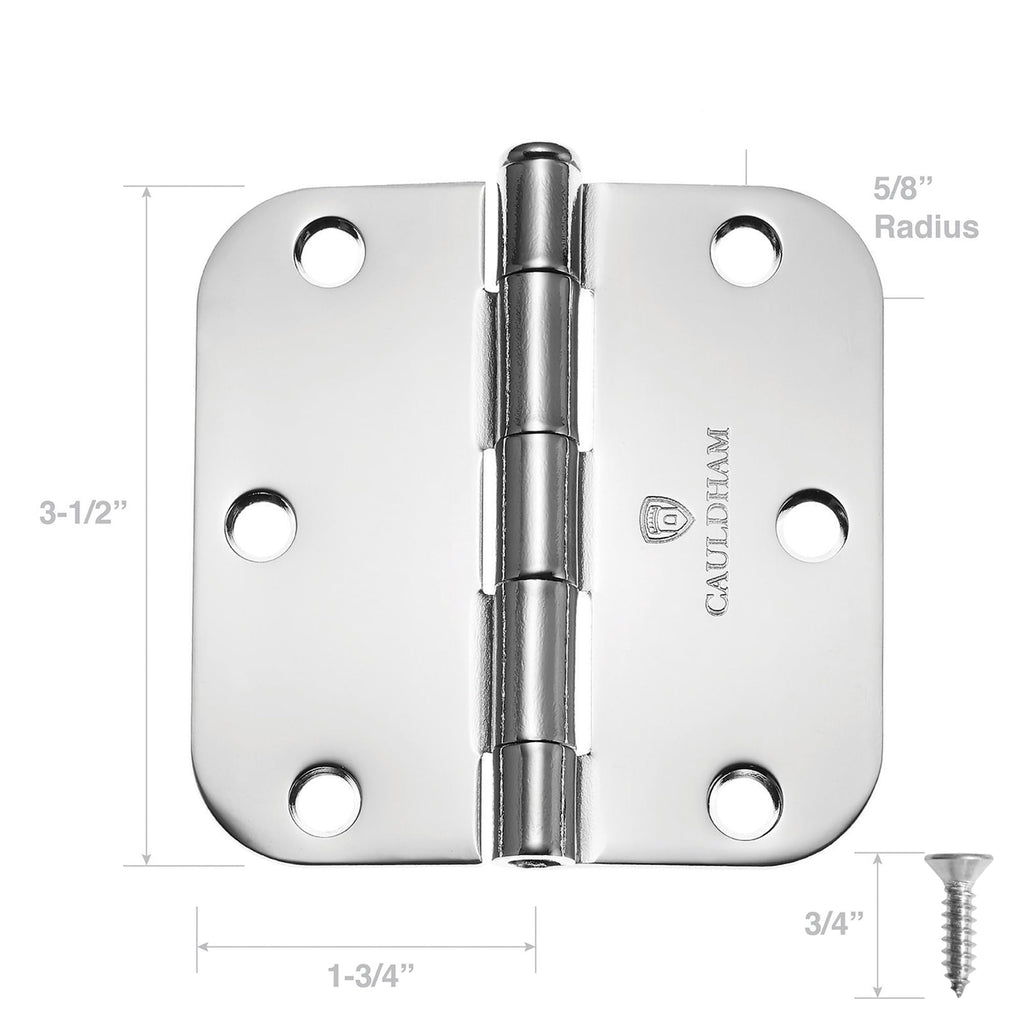 12 Pack) Heavy-Duty 3-1/2" Interior Door Hinges with 5/8" Radius Corners - Polished Chrome
