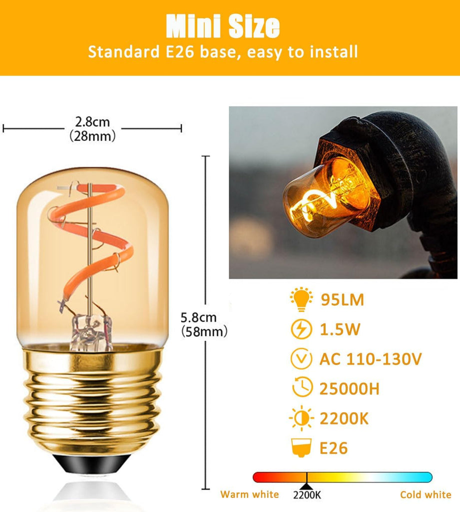 3 Pack Vintage E26 LED Bulb 1.5W, T28 Amber Night Light Bulbs