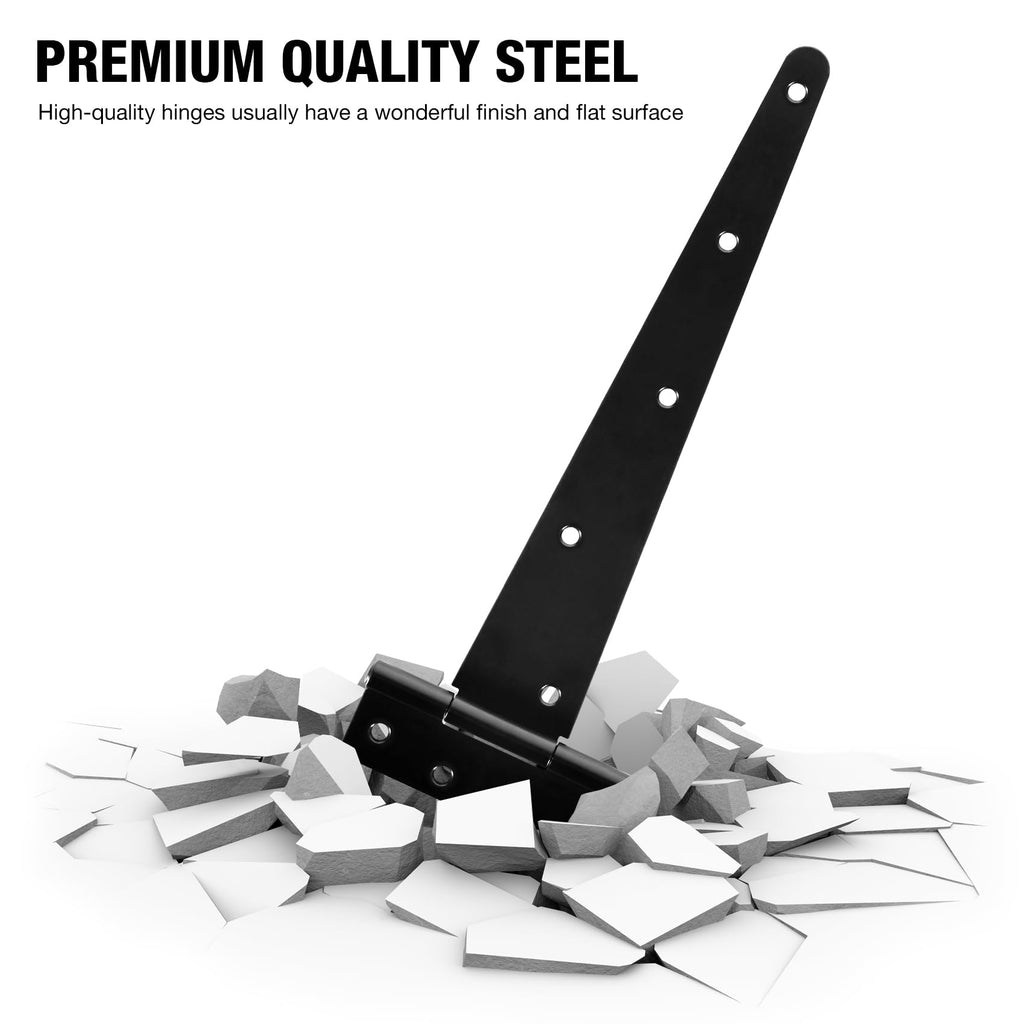 T Strap Black Gate Hinges 12 Inch for Barn Shed Door 2.5mm 4 Pack