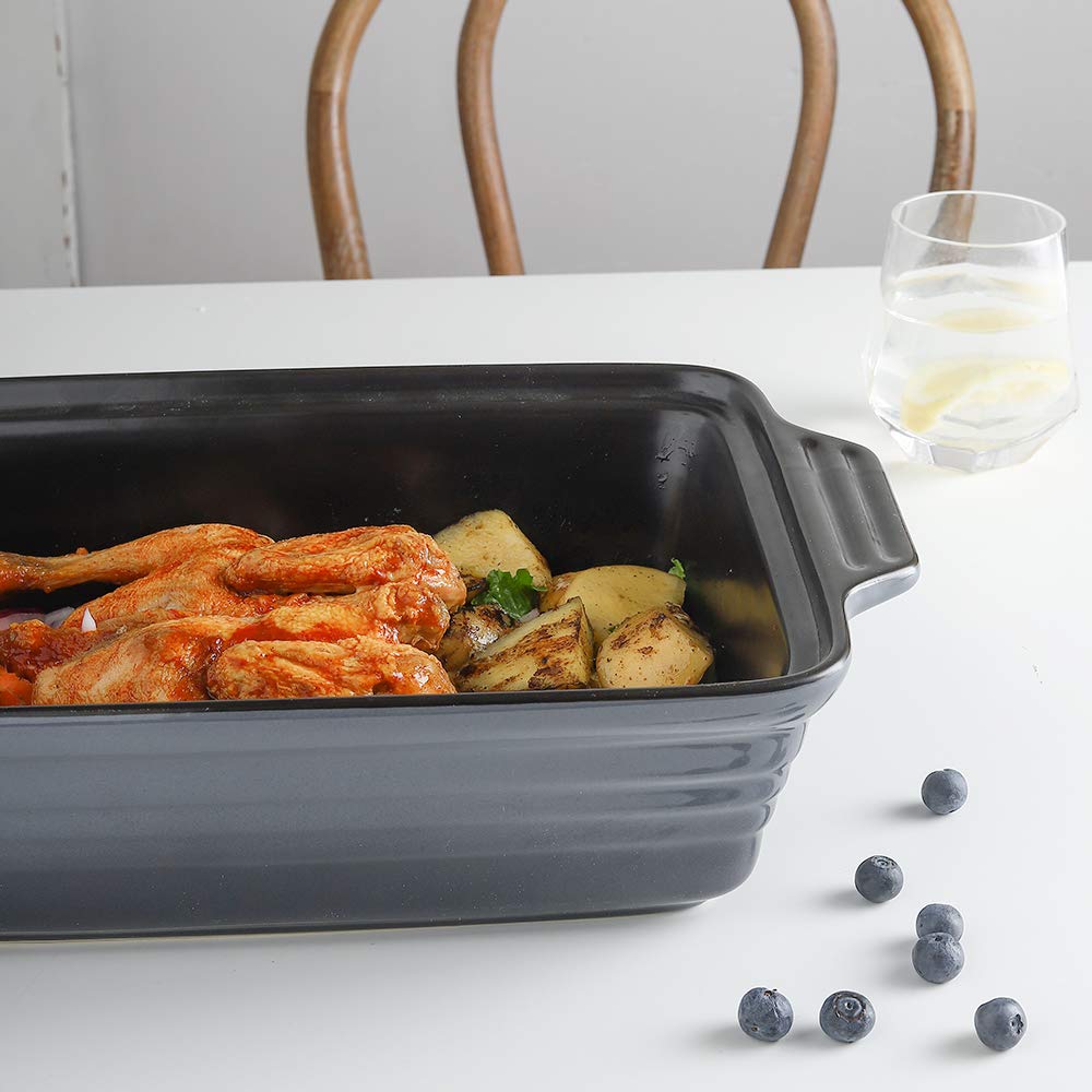 Ceramic Casserole Dish With Lid, Covered Rectangular Set, Lasagna Pan for Cooking, Baking Dish for Dinner, Kitchen, 9
