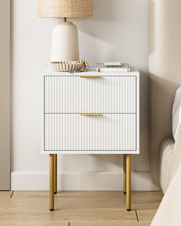 Nightstand, Morden Bedside Table with Gold Frame, Small White Night Stand, End Table, Bedside Furniture, Side Table with