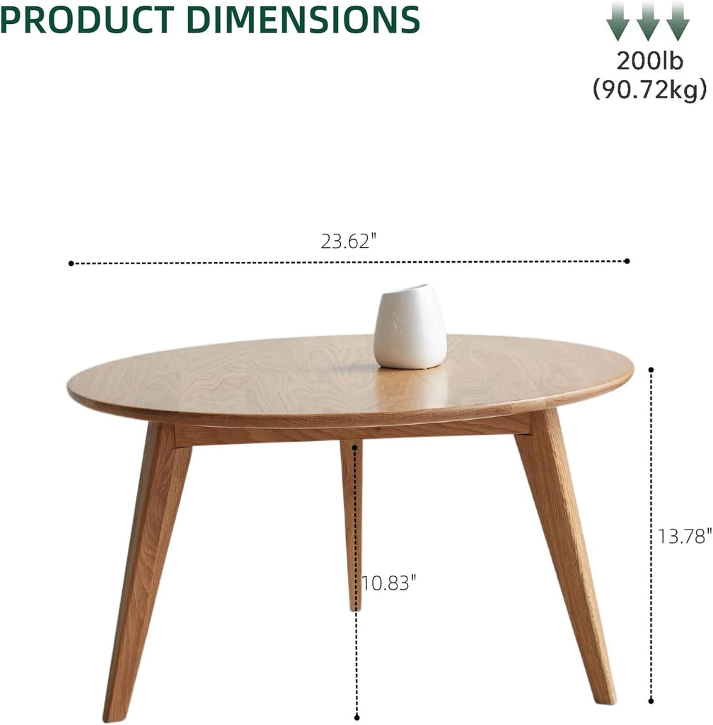 100% Solid Oak Wood Mini Coffee Table, Round Cofffe Tables Side Table w/Solid Wood Legs, Walnut Mid Century Table