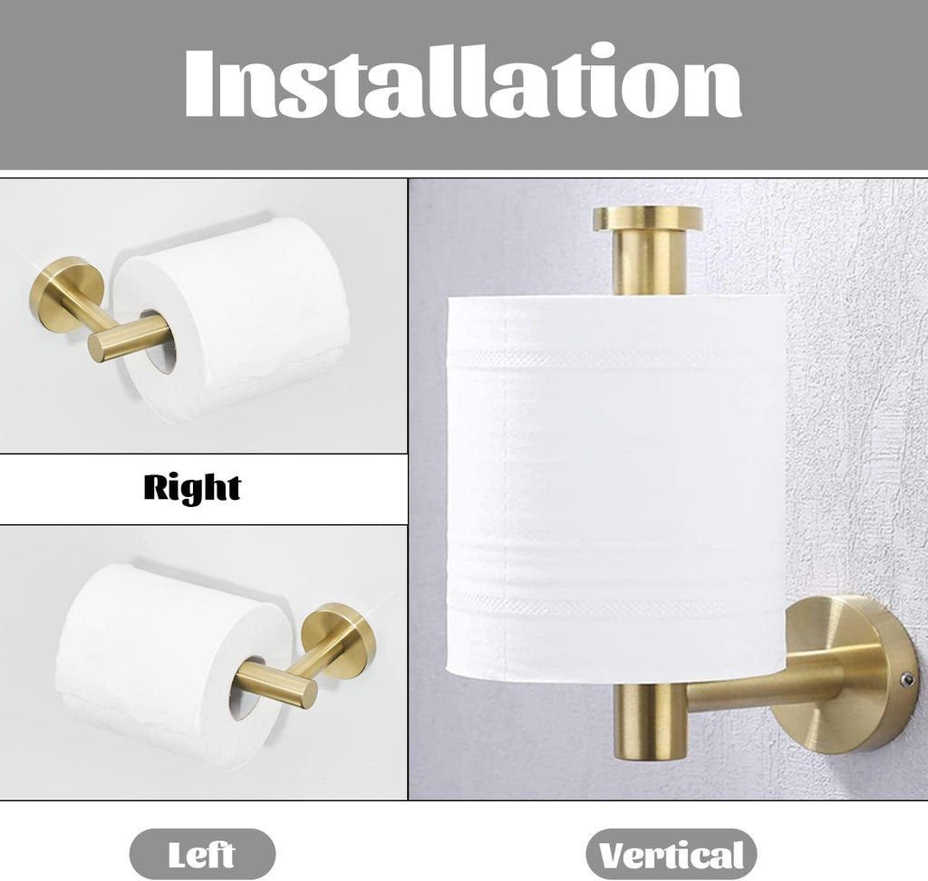Brushed Gold Bathroom Hardware Set, Gold Toilet Paper Holder Towel Ring and 4 Robe Hooks Hand Towel Holder Bathroom
