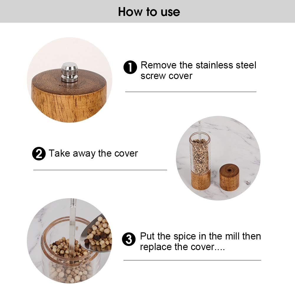 Premium Acrylic Salt and Pepper Grinder Set -8 Inches - Set of 2