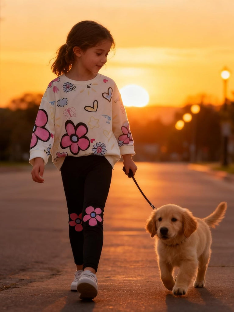 Toddler Girl Clothes Floral Printed Sweatshirt Pants 2Pcs Fall Outfits for Little Girls Clothing Set Years