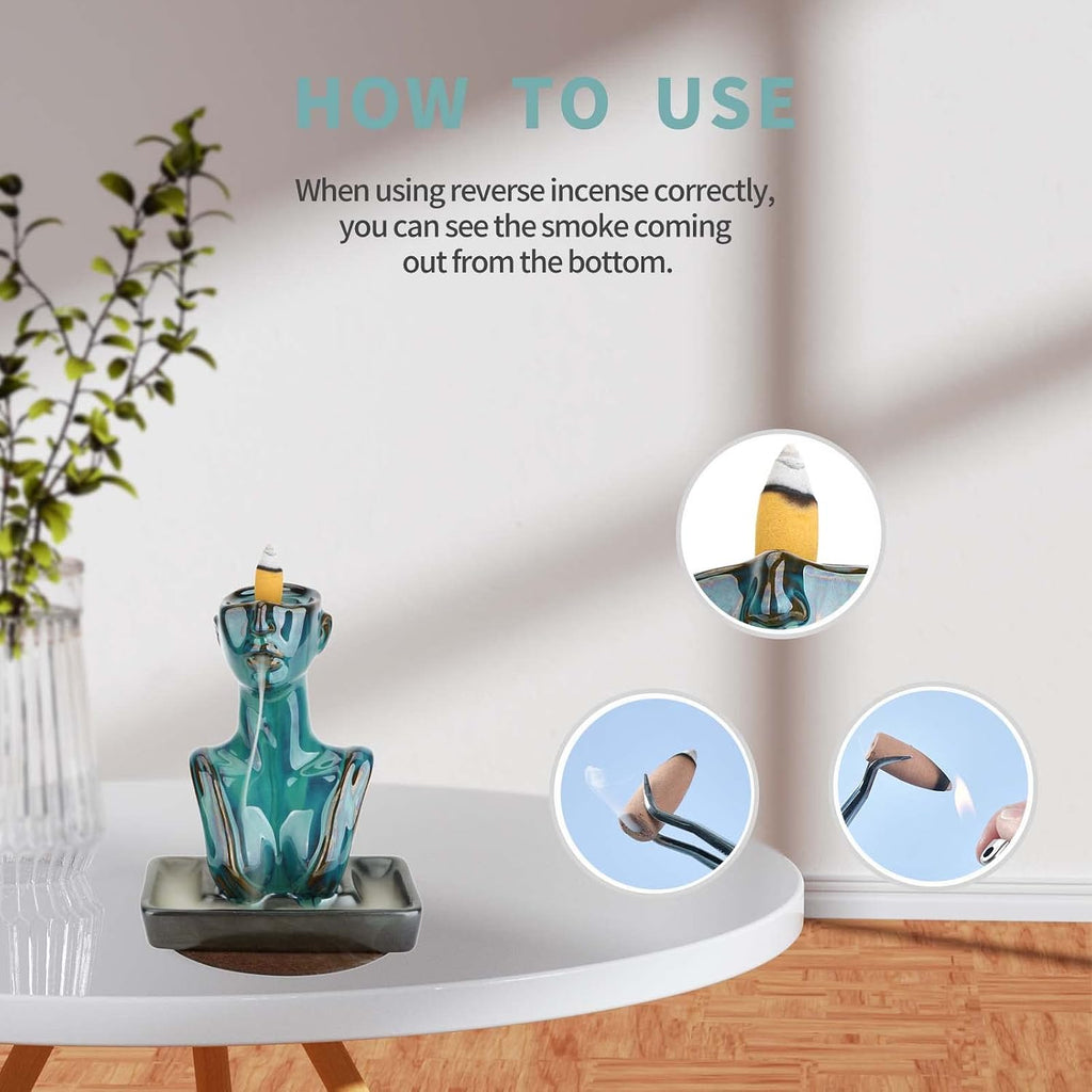 Statue Backflow Incense Holder Waterfall Aromatherapy Ornament Blue